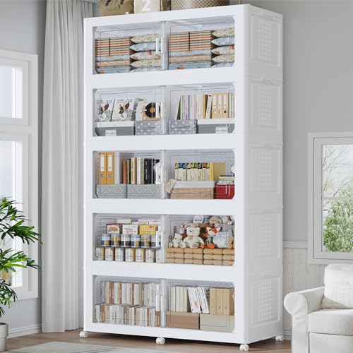 200GAL Extra Large Storage Bins with Lid, 800Qt Stackable Closet Organizers and Drawers, Collapsible Storage Bins with Wheels, Folding Containers for Home, Kitchen Office, 5Pack White - color: White, size: 40Gal-5Pack