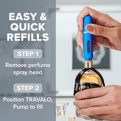 Travalo Classic HD Perfume Atomizer - Leak-Proof and TSA Approved for Air Travel - Reusable, Airtight, Easy-Fill Mini Pump Sprayer - Lightweight, Elegant Design w/Volume Window - Blue - 0.17oz - color: Blue