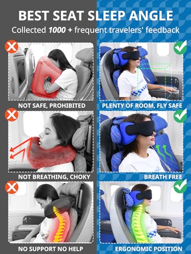 SARISUN Travel Pillows for Airplanes, Airplane Pillow for Long Flight Car Road Trip, Airplane Head Strap with Sleep Eye Mask, 360° Support Headrest, Stop Bobblehead Travel Neck Pillow, Stripe Black - color: Stripe Black