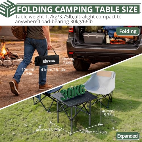EYPINS Ultralight Camping Table Foldable - Small Beach Table, No-Wobble, 3.7 lbs Portable Compact with Carry Bag,Carbon Steel Outdoor Side Table for Backpacking, Picnic BBQs, Cooking