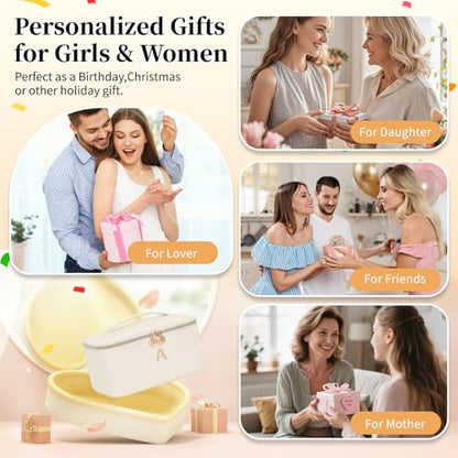 OCHEAL Personalized Makeup Bag, Beige Make up Bag for Women, Monogrammed Travel Toiletry Kit, Gift-Ready Cosmetic Organizer for Christmas Birthday & Stocking Stuffers A - color: Beige, style: A