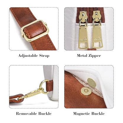 Haytijoe Small Anti Theft Crossbody Bag for Women Faux Leather Lightweight Sling Bags RFID Blocking Fanny Pack for Travel - color: White Brown