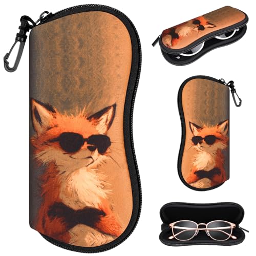Sunglasses Case with Belt Clip, Ultra Light Neoprene Zipper Soft Padded Glasses Case for Women Men - color: Fun Fox