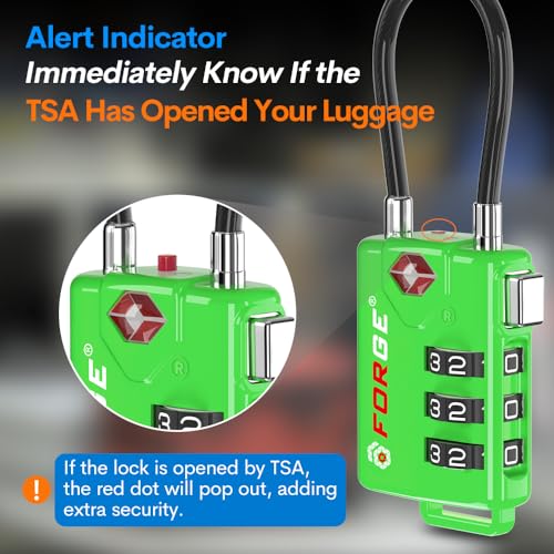 Forge TSA Approved Luggage Locks, Re-settable Combination with Alloy Body(Green 2 Locks) - color: Green 2 PK