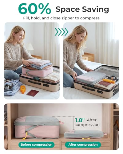 BAGSMART 6 Set /4 Set/2 Set Compression Packing Cubes for Travel, Lightweight Luggage Organizer Bags, Durable Space Saver Bags Travel Essentials - color: Olive Green-6 PCS, size: Set of 6