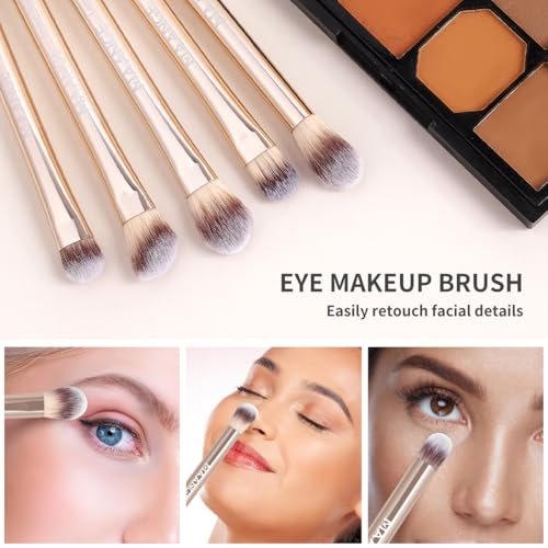 MAANGE 13 PCS Makeup Brushes Professional Make Up Brushes Premium Synthetic Powder Concealers Brushes Travel Makeup Brush Set with Case (Champagne) - color: Champagne