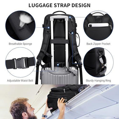 WITZMAN Carry On Travel Backpack for Men Large Convertible 45L Fit 17 Inch Laptop Backpack 3 in 1 Bag for Airline Approved(B688 Black) - color: Black