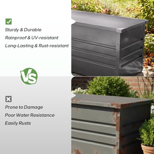 260 Gallon Metal Outdoor Deck Box, Waterproof Extra Large Patio Storage Box with Lockable Lid for Cushions, Pool Accessories, Garden Tools (Light Gray)