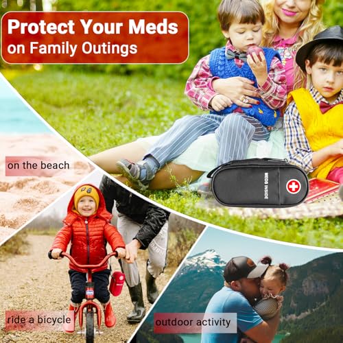 EpiPen Carrying Case Insulated, Travel Medical Bag with YKK Zipper, Emergency Medication Organizer Pouch for 2 Epi Pens or Auvi-Q, Anti-Histamine, Asthma Inhaler, Allergy Medicines, Black - color: Black