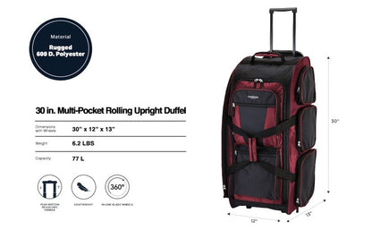 Travelers Club Xpedition 30 Inch Multi-Pocket Upright Rolling Duffel Bag - color: Crimson Red