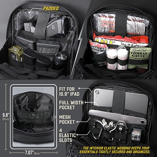 WYNEX Tactical Molle Admin Pouch, Utility EDC Pouch Organizer Modular Tool Pouch of Double Layer Design Medical EMT Attachment Bag Large Capacity with Elastic Webbing Insert Panel - color: Black