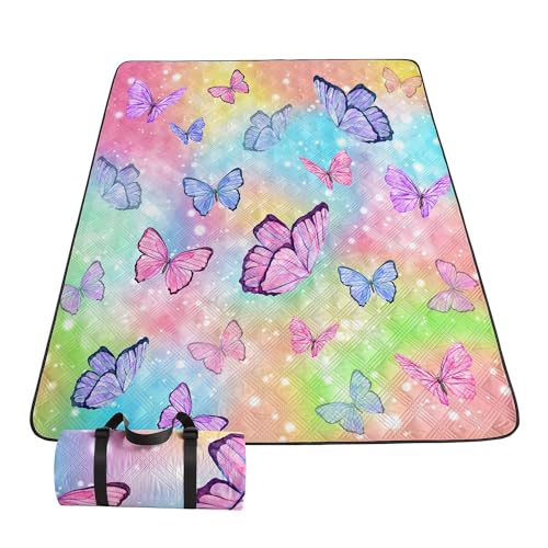 Outdoor Picnic Blanket,Portable Ultrasonic Waterproof Picnic Mat,Colorful Butterfly Printed Camping Beach Mat for Sand and Wet Grass Hiking (Butterfly S) - color: Butterfly, size: Standard - 59"x78"