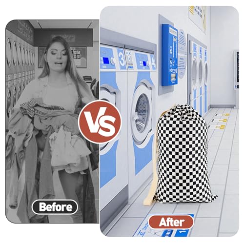 Laundry Bag, Dirty Backpack Laundry Bag For College Travel Laundromat Apartment, With Handles 29" X 18" (Black White Checkered) - color: Black White Checkered