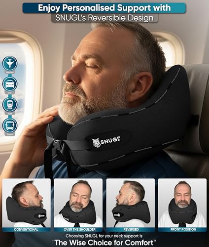 SNUGL Travel Pillow – Neck Pillow Airplane, Travel Pillows for Airplanes, Neck Pillows Memory Foam – Road Trip Essentials for Adults – Traveling Essentials - Gifts for Travelers Men & Women - size: Adult Regular