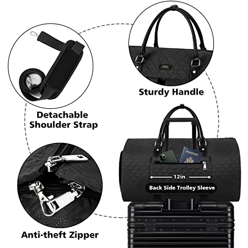 Garment Bag for Travel With Toiletry Bag Convertible Carry On Weekender Bag Large Travel Duffel Bags for Women 2 in 1 Hanging Suitcase Suit Travel Bags for Women & Men 3pcs Set (G-Black) - color: A1-black