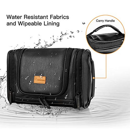 MIRASON Travel Toiletry Bag, Hanging Toiletry Bag for Men, Leather Travel Shower Bag for Toiletries Dopp Kit Bathroom Bag with Metal Hook Gift for Men (Black) - color: Black