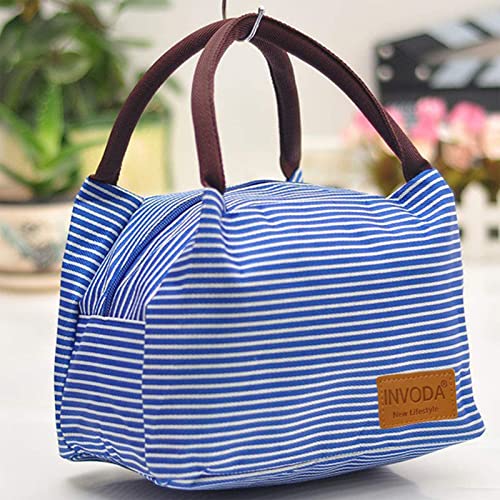2PCS Lunch Bags 2PCS Reusable Lunch Tote Bags Portable Lunch Cooler Bag Lunch Holder Insulated Lunch Box Bag for Picnic Office Beach (Blue+Brown) - color: Blue+Brown