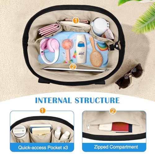 HUANLANG Large Beach Bags for Women Pool Bag with Zipper, Waterproof Sandproof Beach Tote Travel Bag with Wet Pocket - color: Black