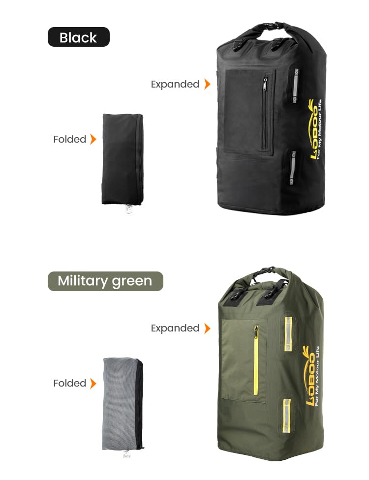 Loboo 30L Motorcycle Travel Foldable Expansion Waterproof Bag, Motorcycle Tail Luggage Bag, Travel Hiking Waterproof Backpack Outer Mesh Zipper Pocket for Motorcycling Skiing (Green)