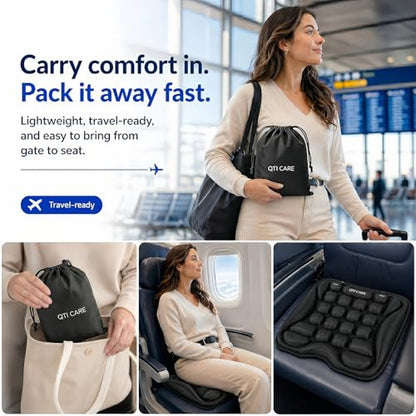 Airplane Seat Cushion, Air-Cell Travel Cushion for Long Flights, Inflatable Portable Seat Pad with Built-in Pump for Air Travel, Car, Office Chair and Wheelchair - color: Black Xxl