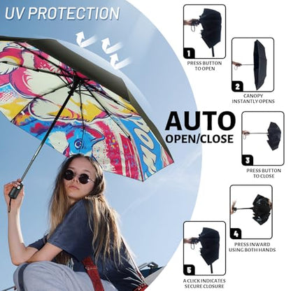 SY COMPACT Travel Umbrella - Windproof Automatic Compact Umbrella for Rain, Lightest 8-Rib, Small, Strong & Portable, Durable Grip, Fits Backpack & Car, Factory Direct (UV Available) - color: Puppy