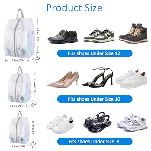 SelfTek Shoe Bags for Travel, 6 Pack 3 Size Double-Sided Zipper Shoe Bag for Men & Women, Waterproof Portable Shoe Storage Pouch with Handle, Family Travel Accessories - style: 6 Pack-3 Size