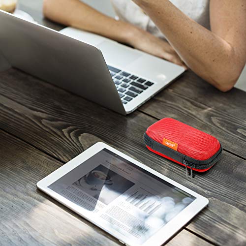 Red Rectangle Small EVA Case - Portable Protection Hard Shell Exterior Lightweight Universal Zipper Pouch Carrying Bag for Earbud, Headset, Charger, Airpods, iPod, USB Cable, MP3, Key, Change Purse - color: Red