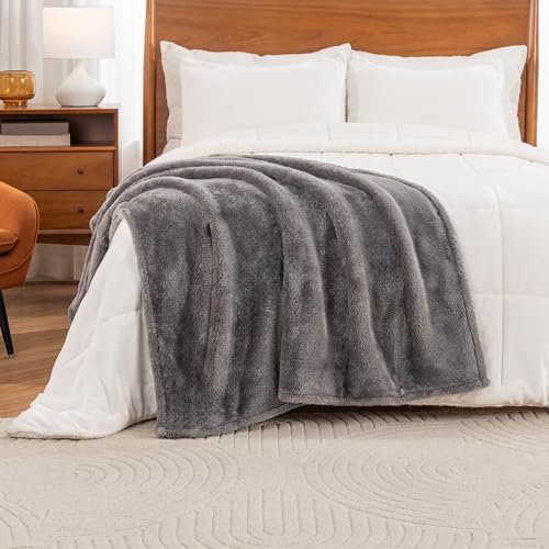 Berkshire Blanket Classic Extra-Fluffy™ Plush Throw Blanket, Soft Fuzzy Fluffy Long Hair Throw Blanket for Couch Sofa Bed, Shadow Grey, 50x60 Inches - color: Shadow Grey, size: Throw/Throw XL