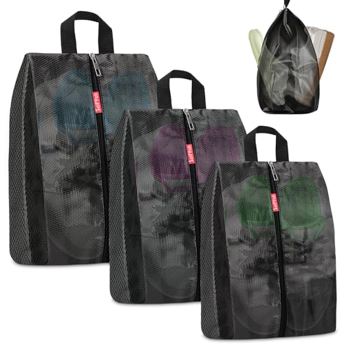SelfTek Travel Shoe Bags, 3 Pack 3 Size Waterproof Shoe Bags for Travel with Double-Sided Zippers, Portable Shoe Storage Organizer for packing for Men, Women & Kids - Ideal Family Travel Accessories - style: 3 Pack-black