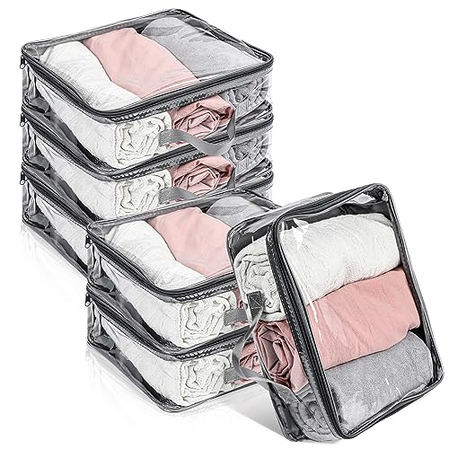 6 Pieces Large Clear Travel Packing Cube Clear Vinyl Zippered Storage Bags See Through Moving Bag PVC Multipurpose Pouch with Handle for Suitcase Shirts Dress Storage (Gray, 11.8 x 10.2 x 3.9 Inch) - color: Gray, size: 11.8 x 10.2 x 3.9 Inch
