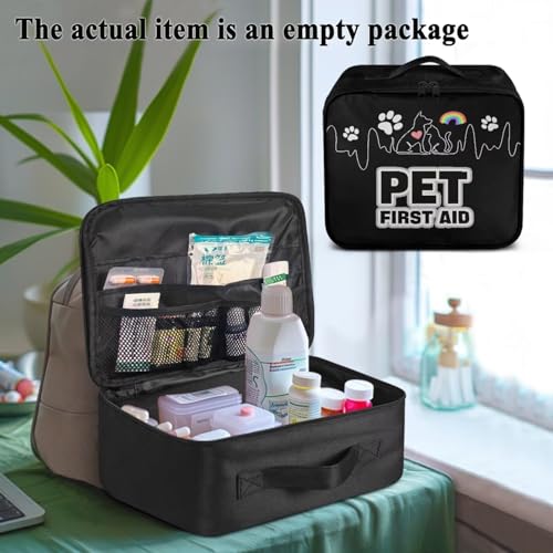 First Aid Case Empty Pet Heartbeat Pattern Veterinary Medic Bag for Animal Clinics and Pet Owners Includes Secure Zipper Compartments Breathable Mesh Panels Soft Lining Washable Material - color: Pet Heartbeat