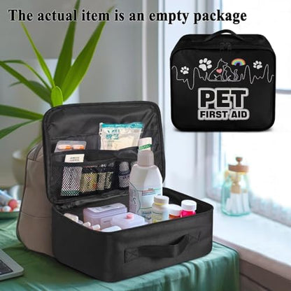 First Aid Case Empty Pet Heartbeat Pattern Veterinary Medic Bag for Animal Clinics and Pet Owners Includes Secure Zipper Compartments Breathable Mesh Panels Soft Lining Washable Material - color: Pet Heartbeat
