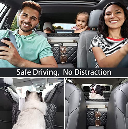 AICEL Car Handbag Purse Holder Between Seats, Auto Seat Leather Organizer Pocket, Front Seat Bag Box Storage for Cell Phone Document, Backseat Barrier for Kids Pet, Fits for Most Vehicles