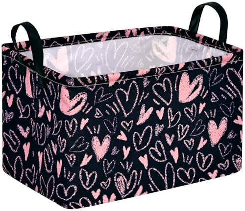 MAIZMZ Girls Basket Empty Gift Basket with Handles,Closet Shelf Storage Organizer Bins Heart Print Girls Nursery hamper Kids Toys Books Box Room Decor - color: Pink love