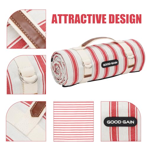 G GOOD GAIN Picnic Blankets Waterproof - Extra Large Outdoor Blanket Sand Free Foldable with Carry Strap for Beach, Camping, Park Grass, Hiking, Travel, Concerts, Indoor(Apple) - color: Apple Red