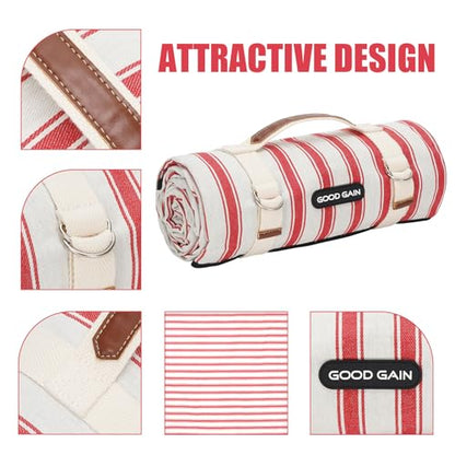 G GOOD GAIN Picnic Blankets Waterproof - Extra Large Outdoor Blanket Sand Free Foldable with Carry Strap for Beach, Camping, Park Grass, Hiking, Travel, Concerts, Indoor(Apple) - color: Apple Red