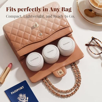 New Travel Toiletry Containers [Ultra Leakproof] TSA-Approved, PLA Hard Shell Jars with 5 Magnetic Labels, Wide Mouth Bottles for Lotion, Cleanser, Shampoo, Conditioner, Beige, 3 Pack, 1OZ - color: Beige, size: 1 oz / 30 ml