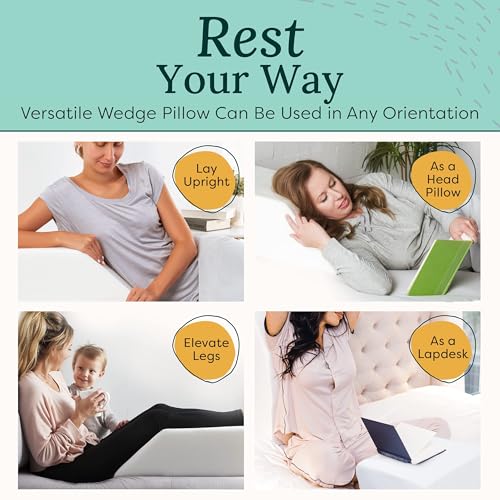 Leg Elevation Pillow for Sleeping - Supportive Bed Memory Foam Wedge Pillow for After Surgery, Circulation, Swelling, Foot & Knee Discomfort (Medium)