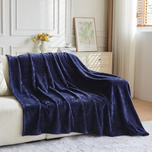 NEWCOSPLAY Super Soft Twin Blanket Dark Navy Premium Silky Flannel Fleece Leaves Pattern Lightweight Bed Blanket All Season Use (Dark Navy, Twin(60"x80")) - color: Dark Navy, size: Twin(60"x80")