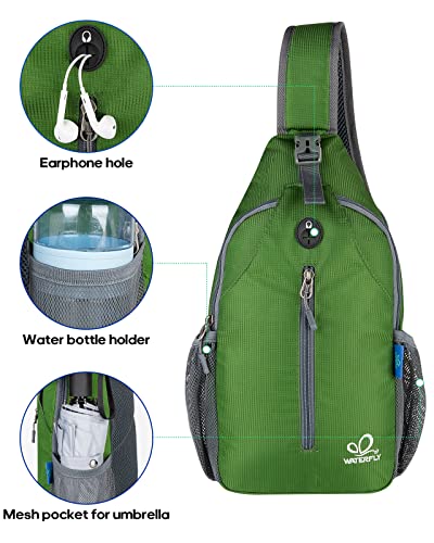 WATERFLY Crossbody Sling Backpack Sling Bag Travel Hiking Chest Bag Daypack - color: Z-army Green