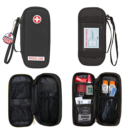 Jayour EpiPen Medical Carrying Case Insulated, Travel Medication Organizer Bag Emergency Medical Pouch, Fits 2 EpiPens, Asthma Inhaler, Anti-Histamine, Auvi-Q, Allergy Medicine Essentials, Black - color: Black