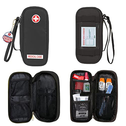 Jayour EpiPen Medical Carrying Case Insulated, Travel Medication Organizer Bag Emergency Medical Pouch, Fits 2 EpiPens, Asthma Inhaler, Anti-Histamine, Auvi-Q, Allergy Medicine Essentials, Black - color: Black