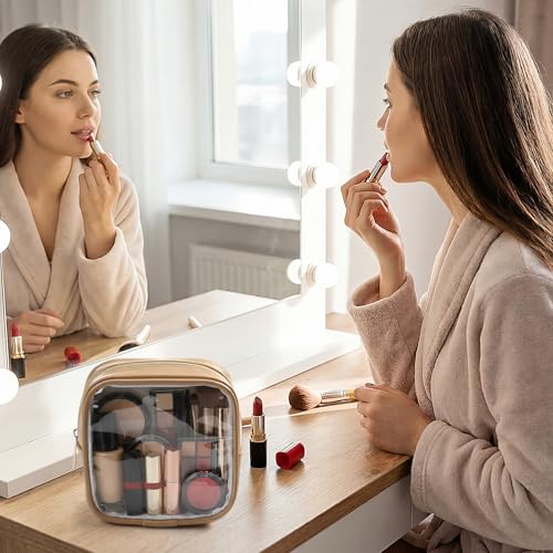 Abbylike 3 Pcs Mini Clear Makeup Bag Cosmetic Bags Set Waterproof Transparent Toiletry Bag with Zipper for Women Girls, Gifts for Bridesmaid(Fragrant Powder,Oak Brown,Milky White) - color: Fragrant Powder,Oak Brown,Milky White