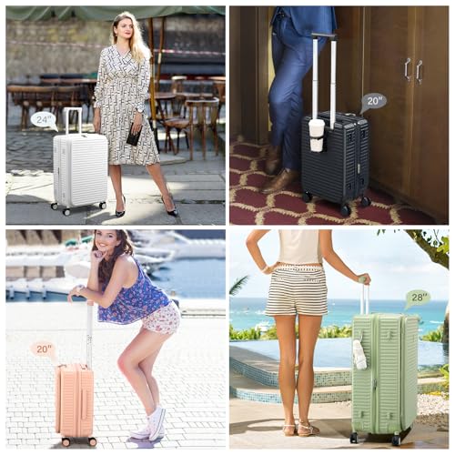 HanTrip Hard Shell Suitcases 28 Inch Large Checked Luggage with Spinner Wheels Cup Holder, Expandable Check in Luggage Lightweight Top Opening Luggage Big Rolling Suitcase with Lock, Bamboo Green - color: Bamboo Green, size: Expandable 28 Inch