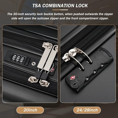 Merax Luggage Sets 5 Piece, Hardside 20" Half-opening Carry On Suitcase Set with USB Port,Lightweight Travel 24" 28" Luggage with Bags TSA Locks Double Spinner Wheels,Black - color: Black, size: 3 piece(20front open+24+28+bags)