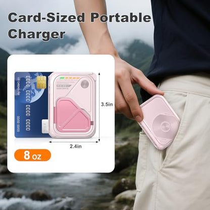 P05 Portable Charger, Magnetic Power Bank, Small Wireless PowerBank,Emergency Battery Pack 10000mAh Travel Essentials Fast Charging with Built in Cable, Wall Plug for iPhone,Samsung,Andriod (Pink) - color: Pink
