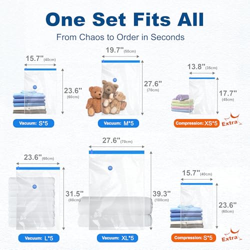 HOUSE DAY 30 Pack Vacuum Storage Bags with Electric Pump, 4 Sizes + 2 Roll-Up (5 Each), Space Saver Vacuum Seal Bags for Clothing, Bedding, Pillows, Travel – Airtight Seal, Reusable & Durable - size: 30 Combo-E PUMP