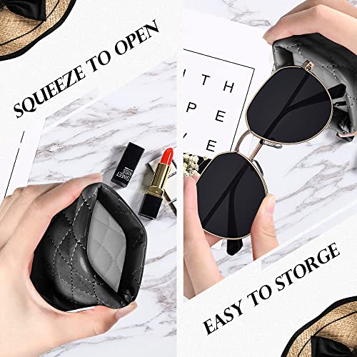 Squeeze Top Sunglass Pouch - Portable Sunglass Organizer Pouch Bags Soft PU Leather Glasses 2 Pack - color: Black-white