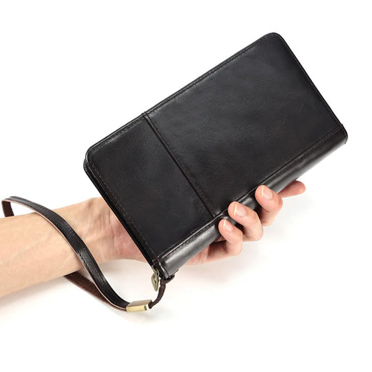 Mens Genuine Leather Document Clutch Bag Passport Organizer Zippered Storage Pouch for Phone Travel Business Essentials Gifts - color: Coffee