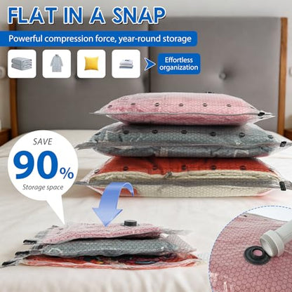 12 Combo Vacuum Storage Bags with Electric Pump (4 Large, 4medium, 4 Small) Travel Clothes Space Saver Bags, Compression Airtight Seal Bags for Clothing, Pillows, Comforters(12PCS with electric pump)